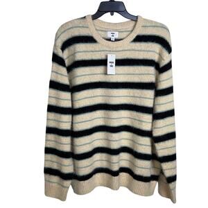Mode of One Men's Long-Sleeve Eyelash Stripe Sweater, Dark Ecru XL $70